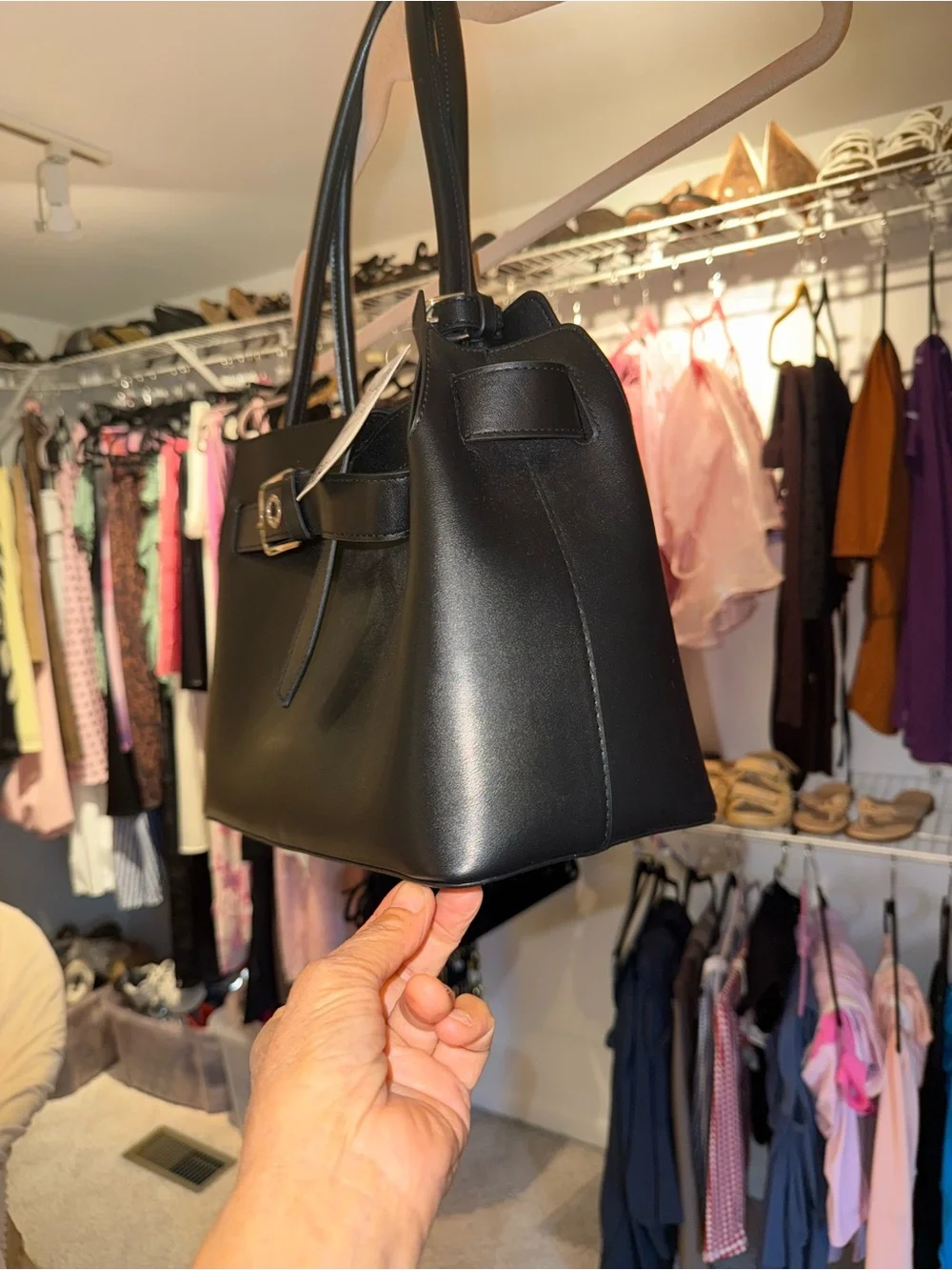 Women's Black faux Leather Top-Handle Bag with Buckle Detail new with tag H&M